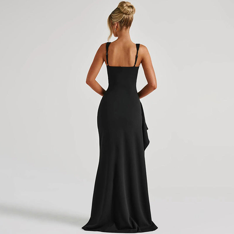 Vestido Elegante con Fruncidos y Abertura en el Muslo