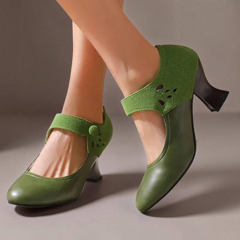 Zapatos de tacón de ante con correa al tobillo Camila