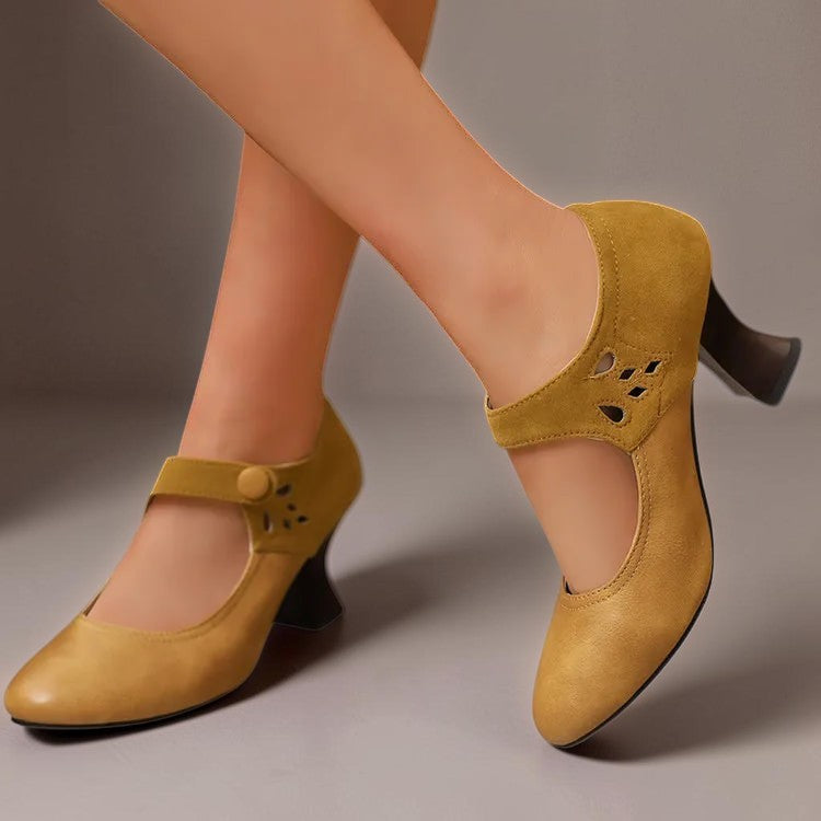 Zapatos de tacón de ante con correa al tobillo Camila